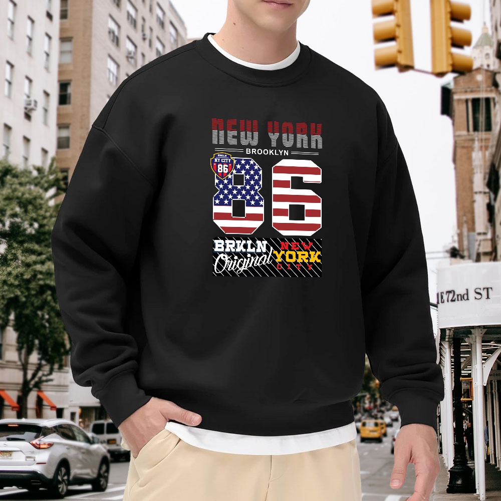 Street Style New York Fashion - Men's Black Crew Neck Pullover Sweatshirt