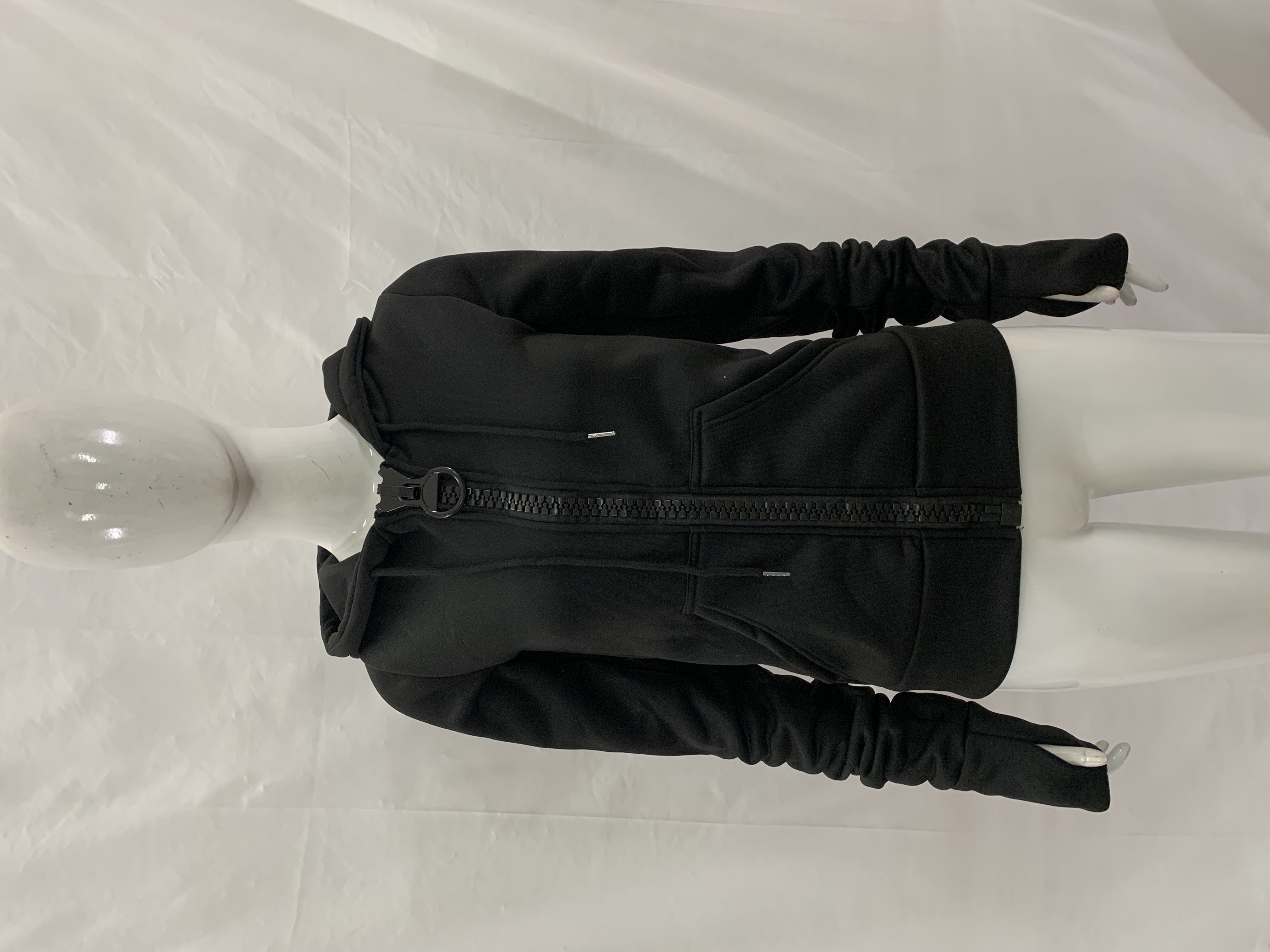 Street Fashion Zip Up Hoodie - Retro Y2K Black Slim Fit Cropped