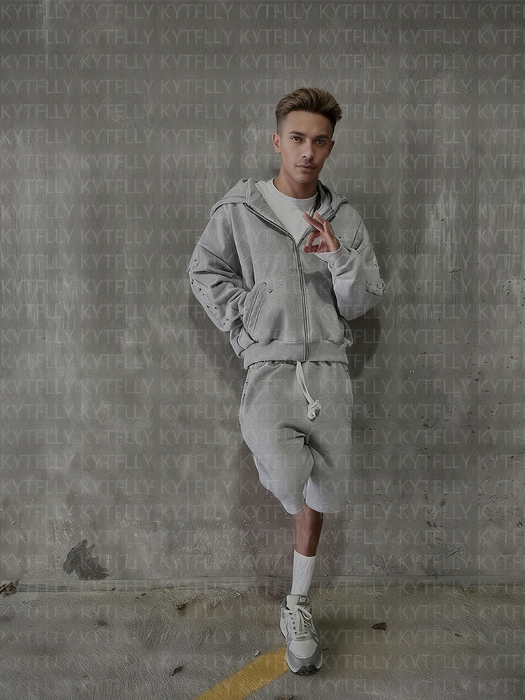 Street Fashion Zip Up Hoodie - 2025 Fall/Winter Fashion Gray Hot Water