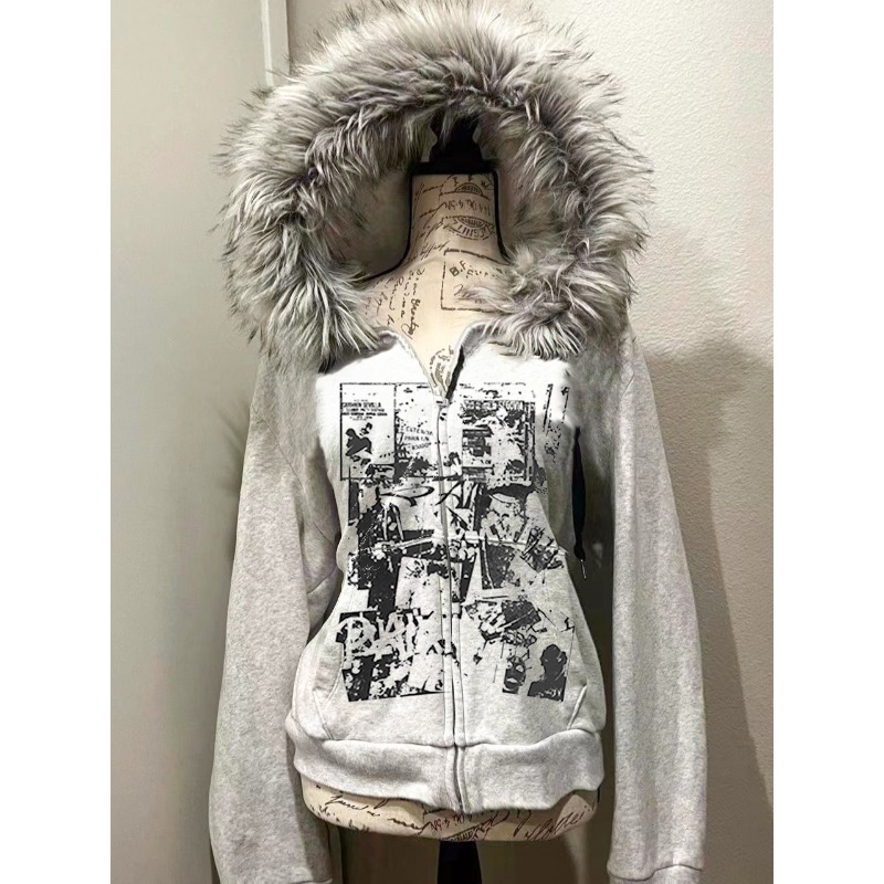 Grey Faux Fur Wool Double Zipp – Street Fashion Zip Up Hoodie Bewertung und Preis