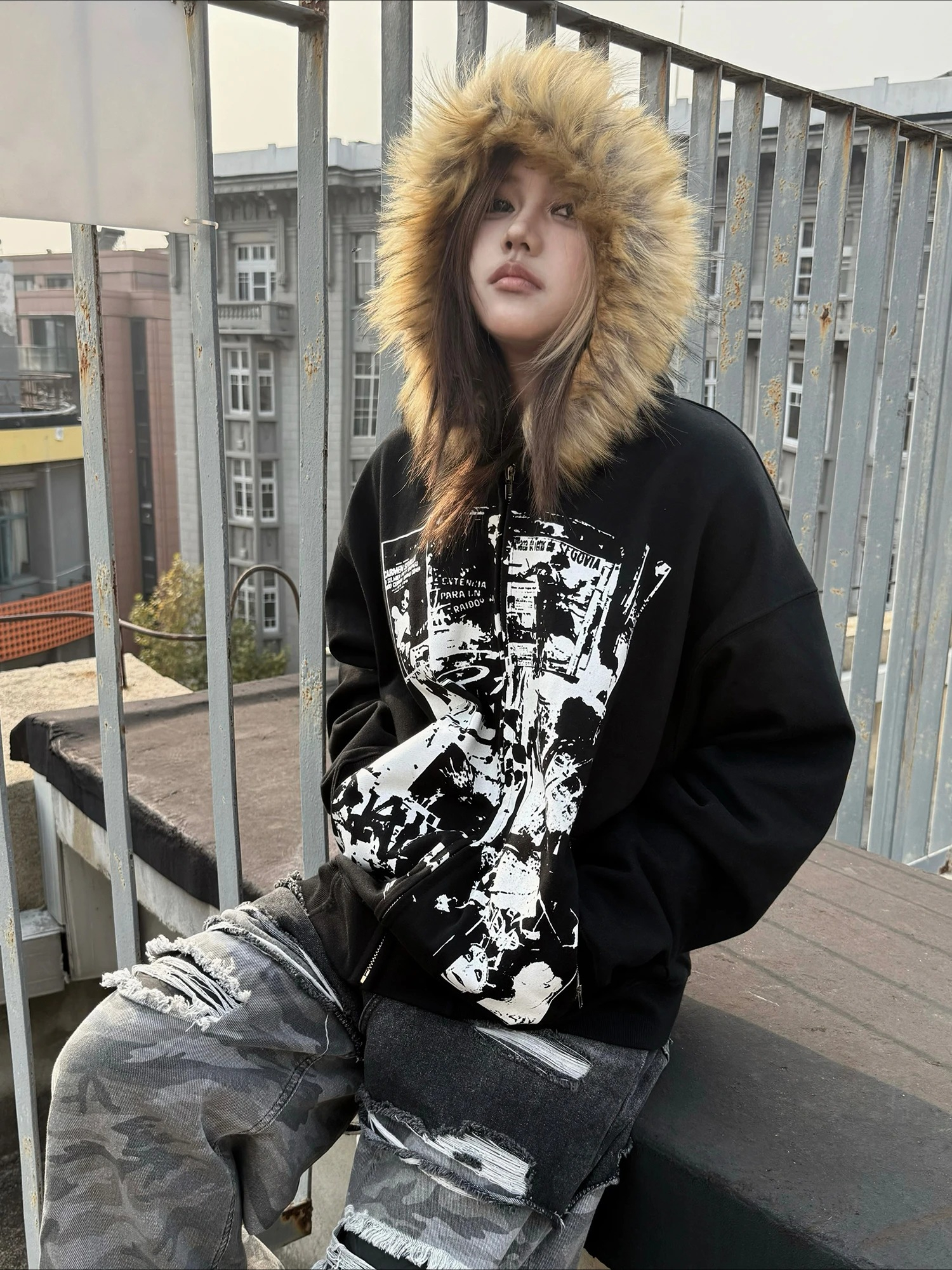 Grey Faux Fur Wool Double Zipp – Street Fashion Zip Up Hoodie Bewertung und Preis
