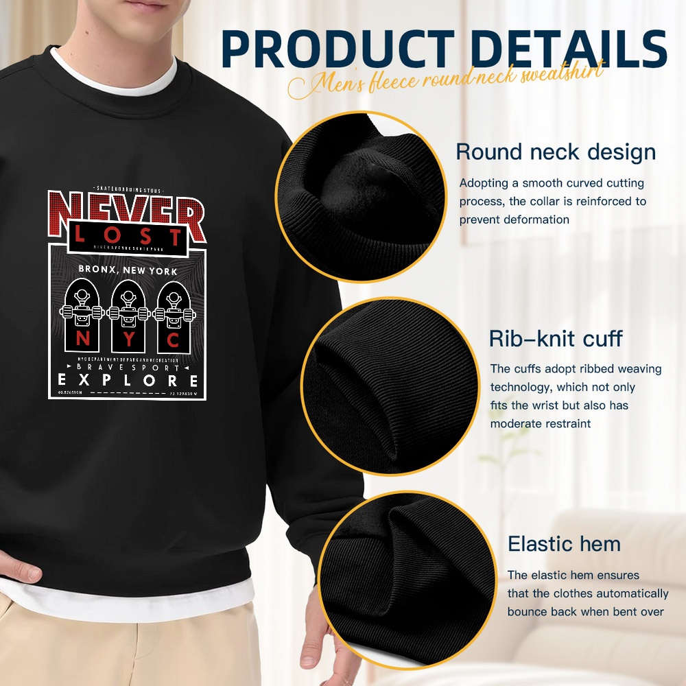 Men's Black Crew Neck Pullover – Street Style New York Fashion Bewertung und Preis
