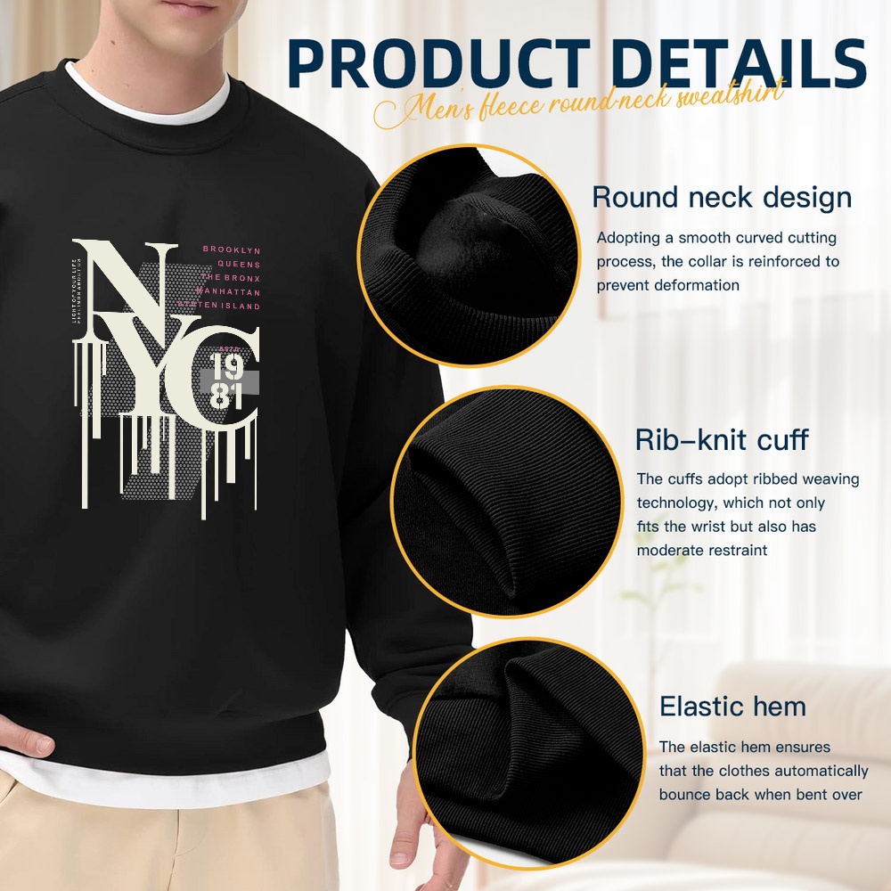 Men's Black Crew Neck Loose Sw – Street Style New York Fashion Bewertung und Preis
