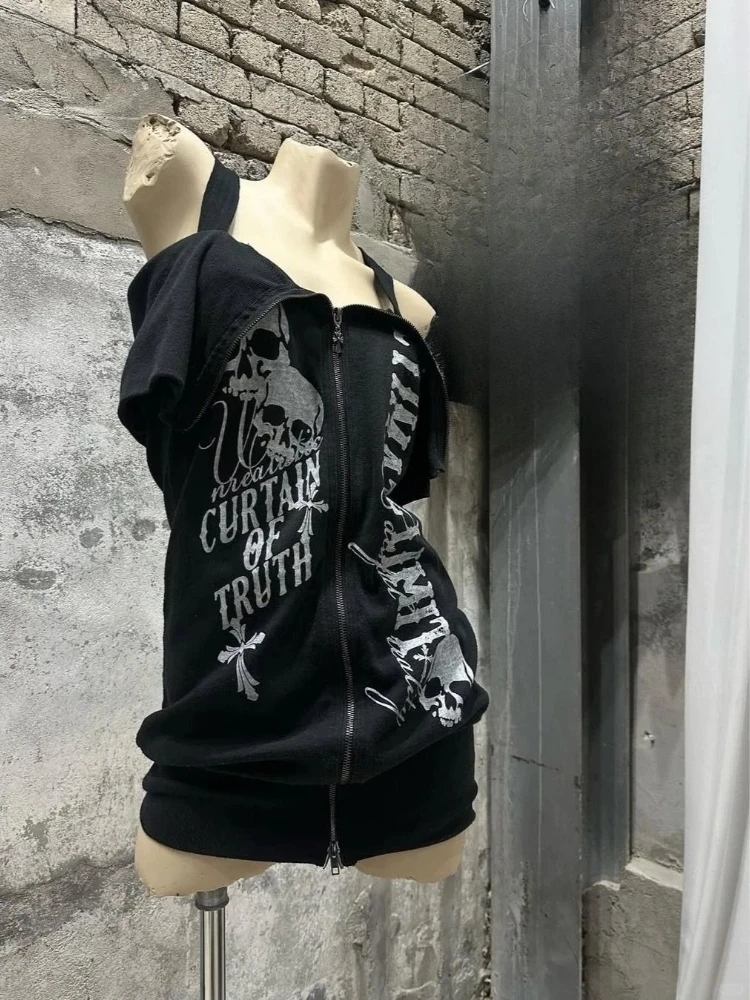 Gothic Black Y2K Subculture Sk – Street Fashion Zip Up Hoodie Bewertung und Preis
