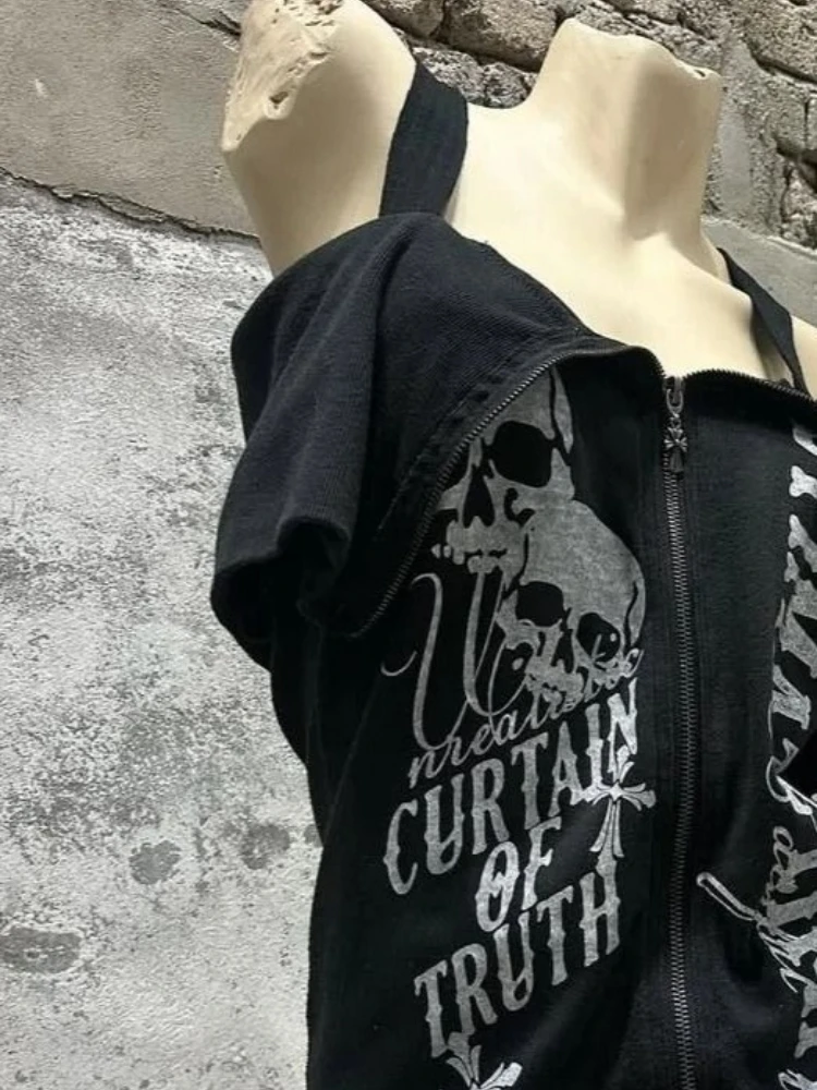 Gothic Black Y2K Subculture Sk – Street Fashion Zip Up Hoodie Bewertung und Preis