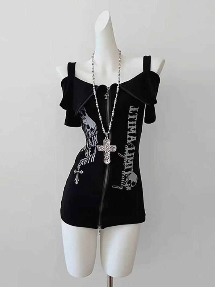 Gothic Black Y2K Subculture Sk – Street Fashion Zip Up Hoodie Bewertung und Preis
