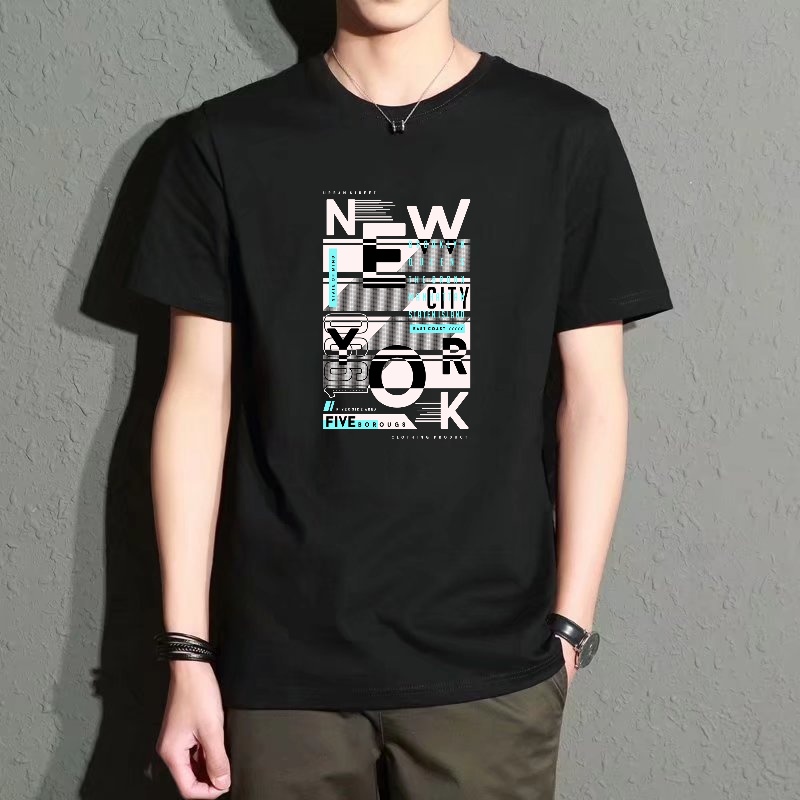 Men's Black Round-Neck Short-S – Street Style New York Fashion Bewertung und Preis