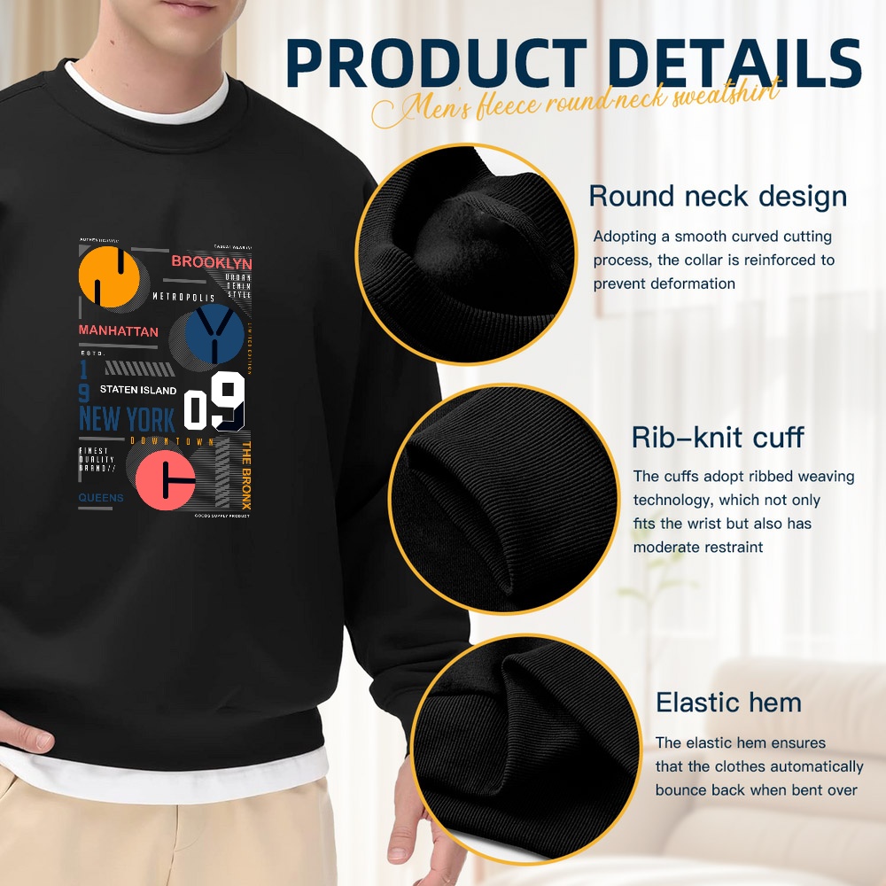 Men's Black Crew Neck Loose Sw – Street Style New York Fashion Bewertung und Preis