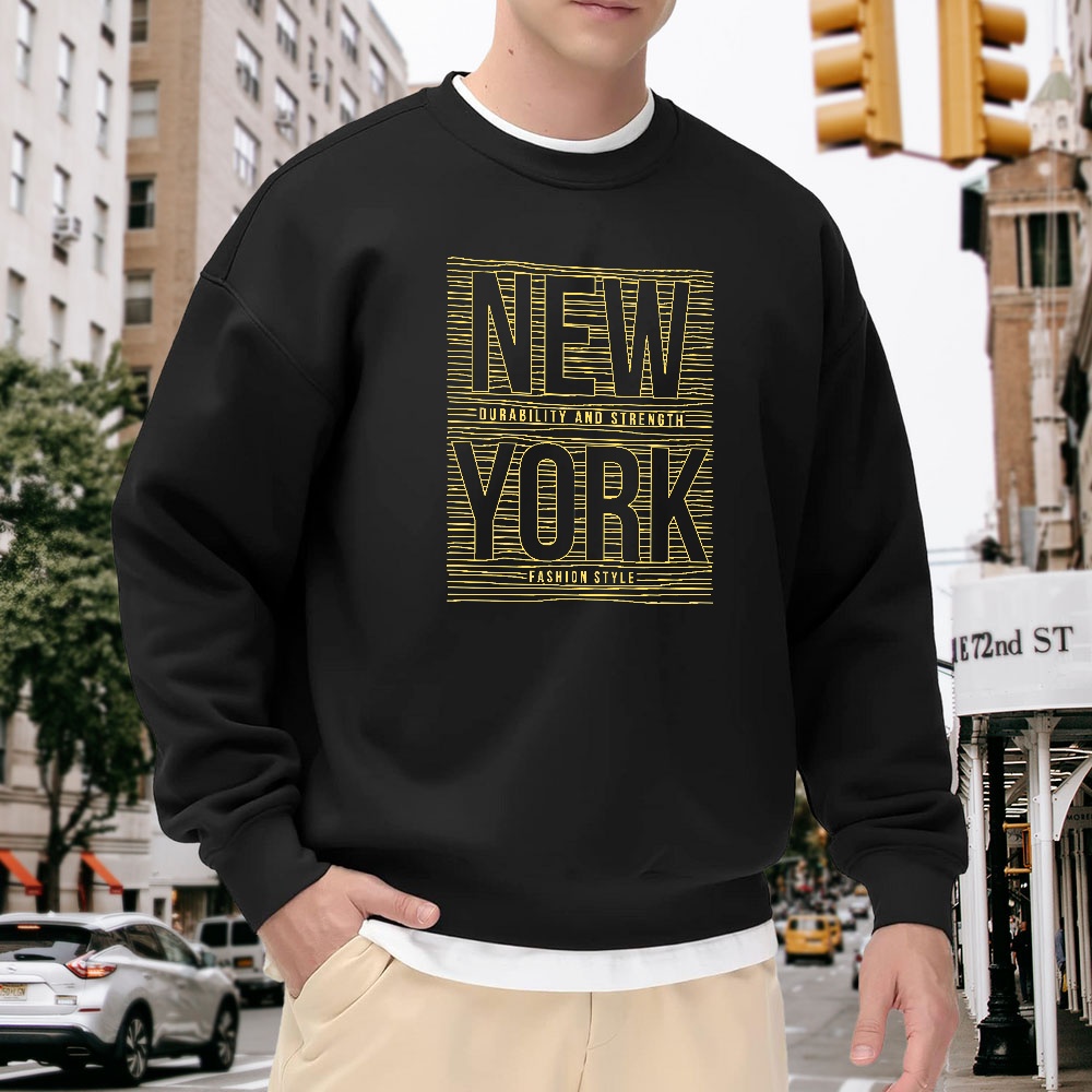 Men's Black Crew Neck Loose Sw – Street Style New York Fashion Bewertung und Preis