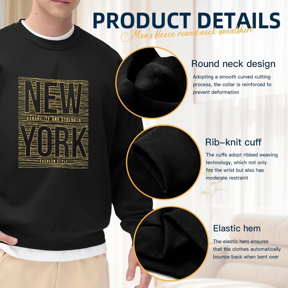 Men's Black Crew Neck Loose Sw – Street Style New York Fashion Bewertung und Preis
