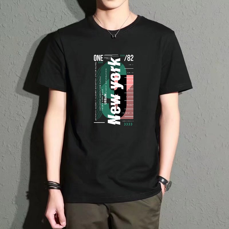 Men's Black Round-Neck Short-S – Street Style New York Fashion Bewertung und Preis