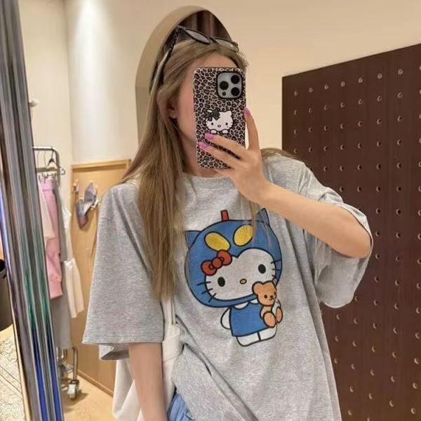 Short Sleeved Hello Kitty Prin – Street Fashion Casual Bewertung und Preis