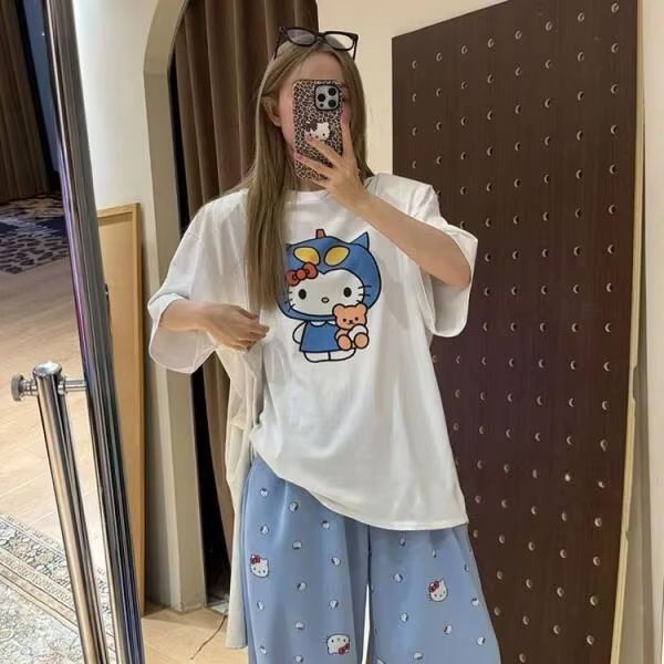Short Sleeved Hello Kitty Prin – Street Fashion Casual Bewertung und Preis