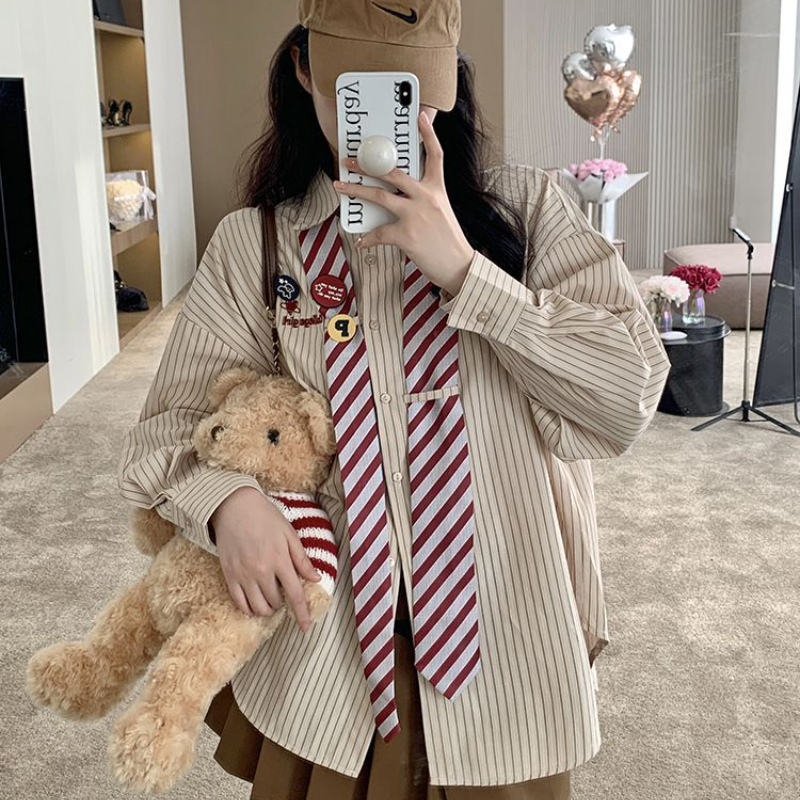 Striped Shirts Women Baggy Pre – Street Fashion In Japanese Bewertung und Preis
