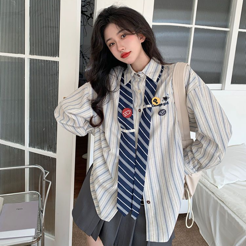 Striped Shirts Women Baggy Pre – Street Fashion In Japanese Bewertung und Preis
