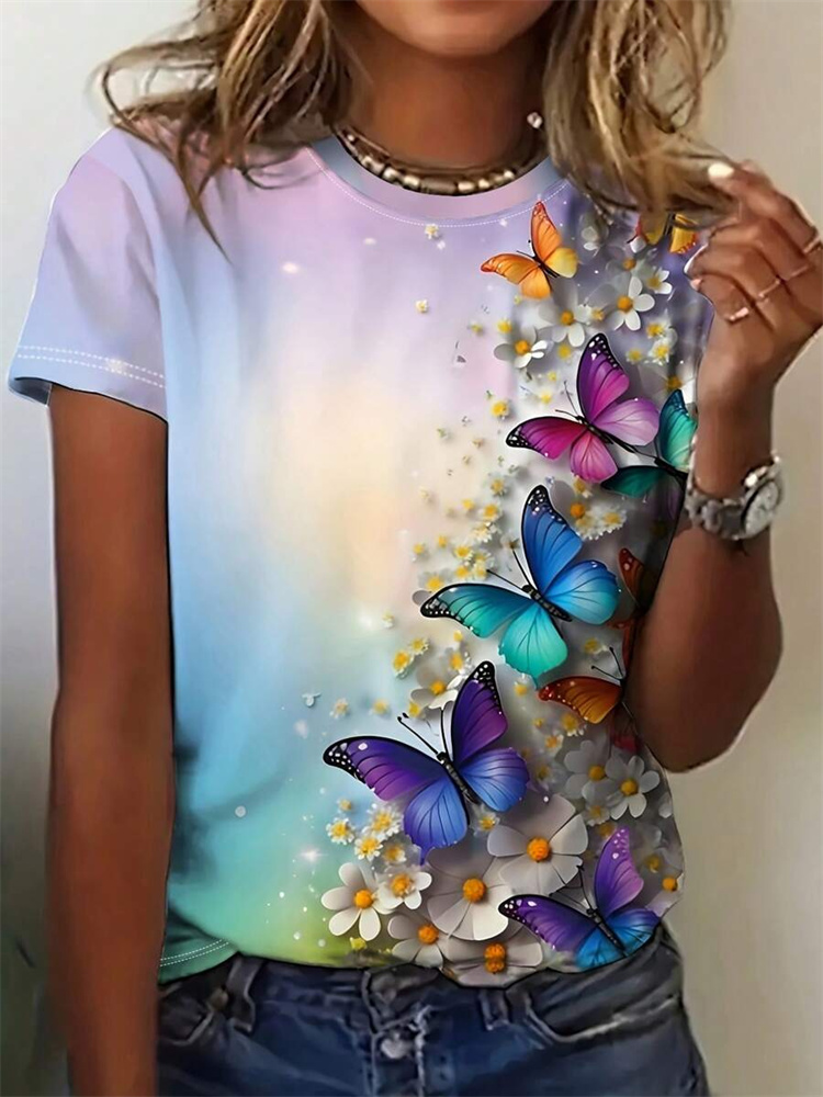 Butterfly Print Women's T-shir – Street Fashion Urban Bewertung und Preis