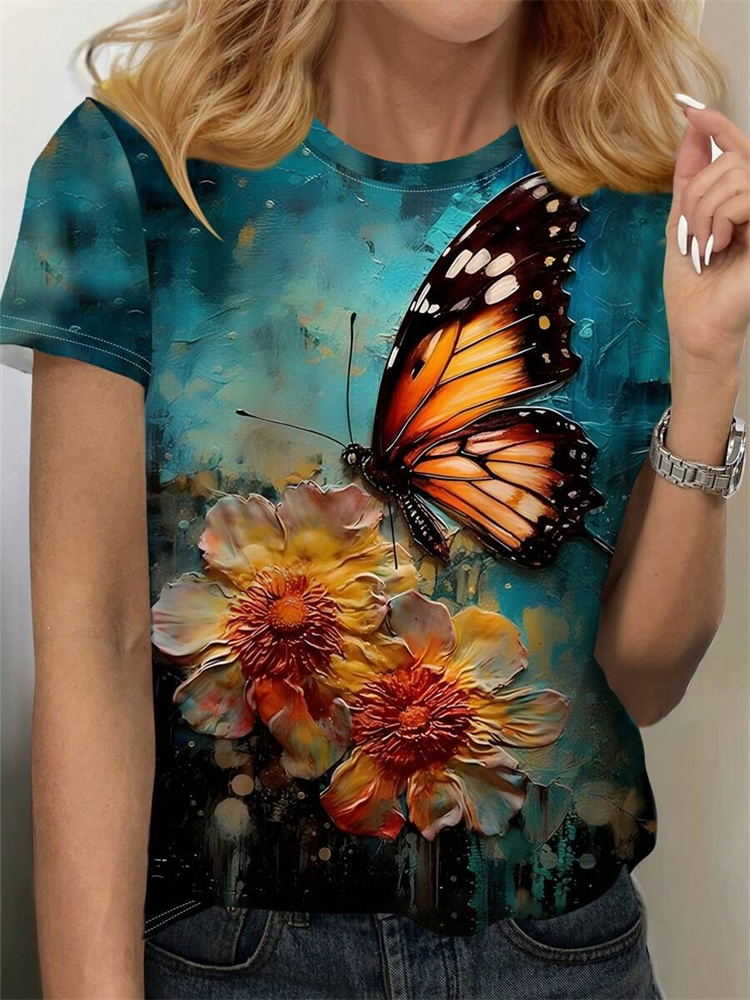 Butterfly Print Women's T-shir – Street Fashion Urban Bewertung und Preis