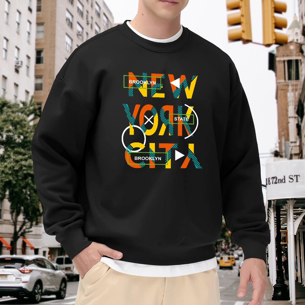 Men's Black Crew Neck Loose Sw – Street Style New York Fashion Bewertung und Preis