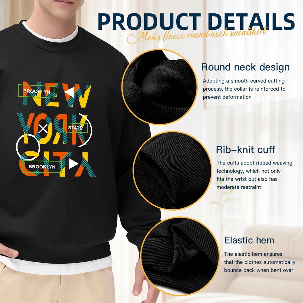 Men's Black Crew Neck Loose Sw – Street Style New York Fashion Bewertung und Preis